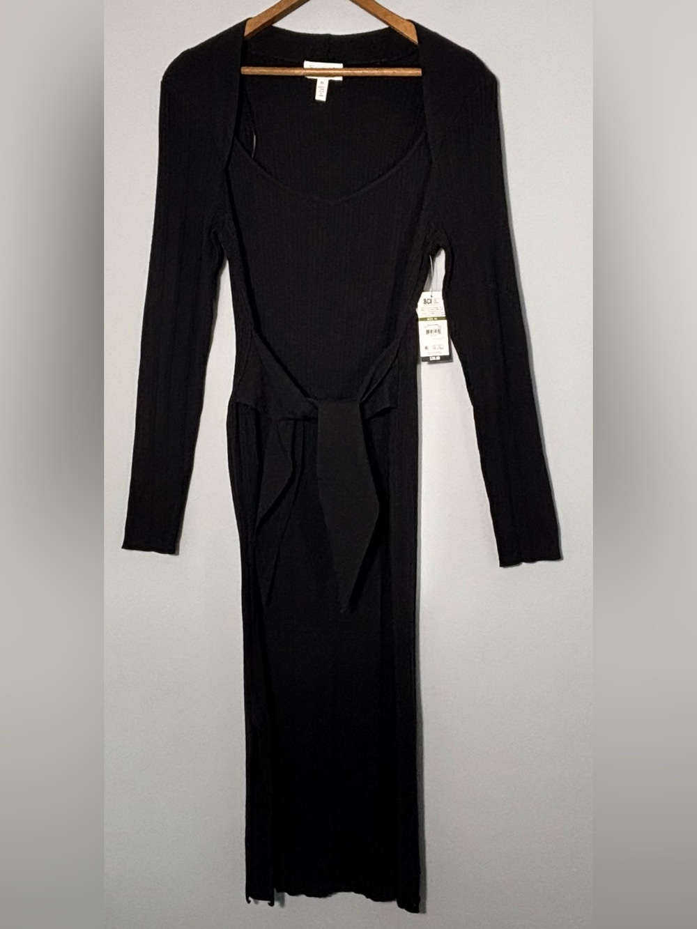 sofia by sofia vergara Black Long Sleeve Maxi Dress with Waist Tie